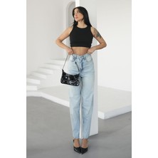 Kadın Buz Mavisi Balon Jeans Yüksek Bel