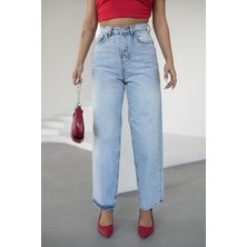 Açık Mavi Kadın Skater Jeans Bol Pantolon