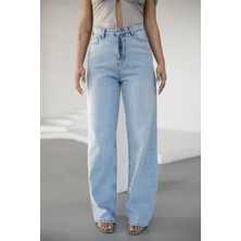 Kadın Buz Mavisi Full Leght Pantolon Yüksek Bel