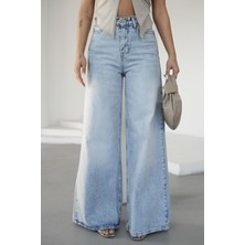 Açık Mavi Kadın Baggy Elephant Leg Kot Pantolon