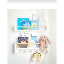 50 cm 2 Li Set Beyaz Naturel  Raf Askılık Montessori Kitaplık Çoçuk Odası Aksesuar Dekorasyon Mobilya