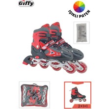 Vr1 - Sport Metal Işıklı Ayarlanabilir Alıştırma Pateni 2+1+1 Uç Kısım Korumalı Slikon Teker