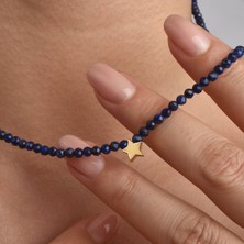14 Ayar Altın Kaplama Lapis Lazuli Doğal Taşlı Yıldız  Gümüş Kolye - NGS00112