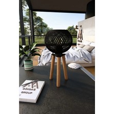 Ahşap Üç Ayaklı Tripod Abajur Siyah Top Başlıklı Aydınlatma