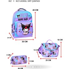 3’lü Ilkokul Kuromi Baskılı, Kız Çocuk Beslenmeli ve Kalemlikli Okul Çantası