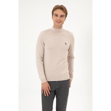 U.S. Polo Assn. Erkek Slim Fit Boğazlı Taş Melanj Basic Kazak 50313712-VR225