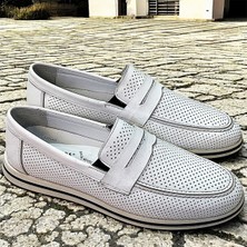 Püsküllü Hakiki Deri Beyaz Yumuşak ve Esnek Loafer Erkek Ayakkabı