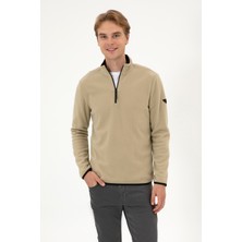U.S. Polo Assn. Erkek Regular Fit Açık Haki Polar Yarım Fermuarlı Basic Sweatshirt 50313777-VR183