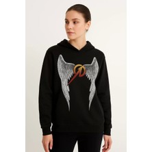 Metallica Iki Iplik Kapüşonlu Ön ve Arka Baskılı Hoodie - Siyah