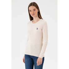 U.S. Polo Assn. Kadın Krem Melanj Bisiklet Yaka Basic Kazak 50313626-VR159