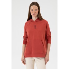 U.S. Polo Assn. Kadın Kiremit Yırtmaçlı Kapüşonlu Sweatshırt 50313611-VR026