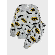 Erkek Çocuk Pamuklu Gri Batman Desenli Uzun Kollu Mevsimlik Pijama Takımı