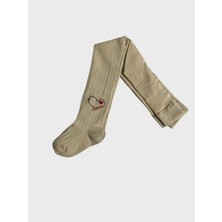 Kız Çocuk Pamuklu Açık Kahve Yıkanmış Parfümlü Kalp Desenli Çizgili Külotlu Çorap