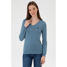 U.S. Polo Assn. Kadın Koyu Mavi V Yaka Basic Kazak 50313590-VR251