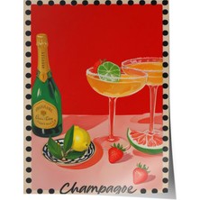 Çerçevesiz Poster, Şampanya Kadehi – Retro Illüstrasyon, Mutfak Dekoru Poster No: 109708