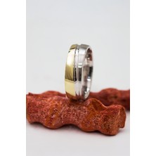 Altın Renk Geçişli Düz Unisex Gümüş Alyans