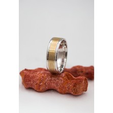 Rodyumlu Düz Altın Renk Broseli Unisex Gümüş Alyans