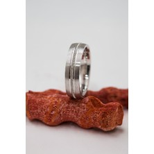 Rodyumlu Ortası Tırtık Desenli Unisex Gümüş Alyans