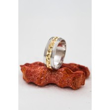 Ortası Altın Renk Yanar Döner Unisex Gümüş Alyans