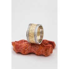 Ağaç Kabuğu Desenli Bayan Gümüş Alyans