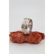 Rodyumlu Kalp Atışı Motifli Unisex Gümüş Alyans