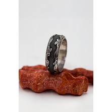 Motifli Karartma Desenli Unisex Gümüş Alyans