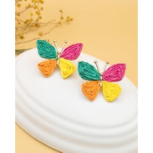 Çok Renkli Kanat Hasır Kelebek Küpe