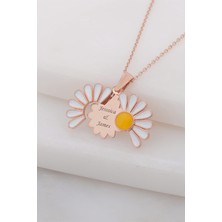 Mineli Rose Renk İsimli Papatya Gümüş Bayan Kolye