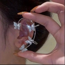 Taşlı Kelebek Küpe Deliksiz Klipsli