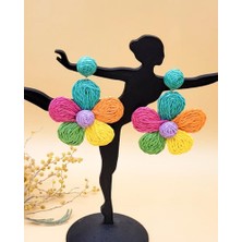 Sallantılı Renkli Hasır Çiçek Küpe