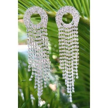 Gümüş Renk Zirkon Taşlı Lüks Abiye Küpe