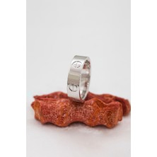 Rodyumlu Puantiye Motifli Unisex Gümüş Alyans