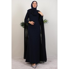 Büyük Güllü Tesettür Elbise Lacivert