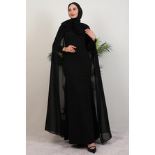 Büyük Güllü Tesettür Elbise Siyah