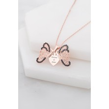 Rose Renk Zirkon Taşlı İsimli Kelebek Gümüş Bayan Kolye