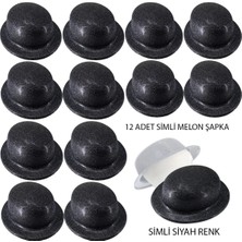 Siyah Renk Simli Melon Yulak Parti Şapkası 12 Adet