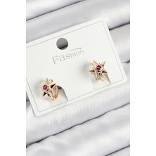 Pirinç Zirkon Taşlı Yıldız Model Gold Renk Çocuk Küpe