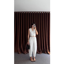 Yelek-Pantolon Beyaz Takım