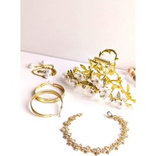 Küpe Halka Xupıngg, Toka ve Bileklik  Altın Kaplama Zirkon Taş 316 L Çelik 3'lü Set