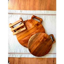 Mekwood Ahşap Kızılağaç Çanta Kulp Ikili+Standlı Kesme Tahtası