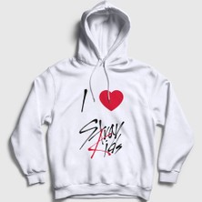 Presmono Unisex Beyaz I Love Stray Kids Kapüşonlu Sweatshirt