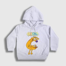 Presmono Unisex Çocuk Beyaz Cat Dog Kedi Kedili Köpek Köpekli Kapüşonlu Sweatshirt