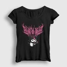 Presmono Kadın Siyah Metal Müzik Kurami Kuromi T-Shirt