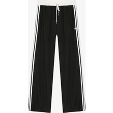 Etiket Detaylı Şerit Garnili Bol Paça Pantolon Siyah