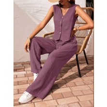 Arben Boutique Kadın Sıfır Kollu Düğmeli Yelek ve Pantolon Bürümcük Ikili Takım