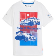 Puma BMW M Motorsport Kıds Block Genç Tişört Beyaz Renkli Erkekler İçin Normal Kalıp