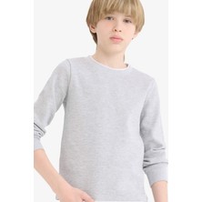 DeFacto Erkek Çocuk Bisiklet Yaka Basic Düz Waffle Uzun Kollu Okul Tişörtü V1186A625AU