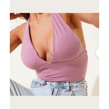 Intive V Yaka Çıkarılabilir Padli Boyundan Bağlamalı Croptop/büstiyer