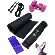4 Parça Spor Seti, Pilates Minderi, Dambıl, Direnç Lastiği ve Yoga Minderi