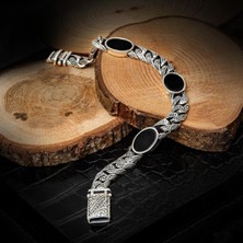 Siyah Oniks Taşlı Gurmet 925 Ayar Gümüş Erkek Bileklik